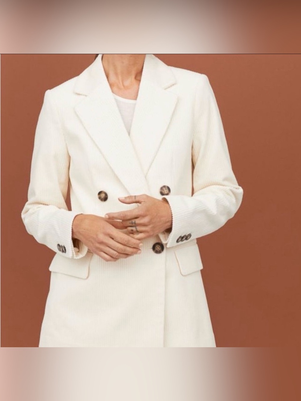 H&M Corduroy Double Breasted Tailored Blazer | Cream | Size 4